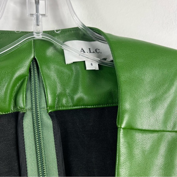 A.L.C. Lexi Faux Leather Cut Out Mini Flounce Hem Dress Size 6 Forest Green - Picture 8 of 13